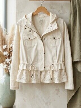 BKE Cream Lace-Trim Utility Jacket